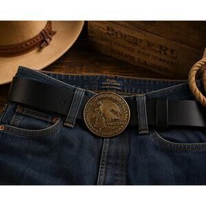 Vintage USA 200 Years of Liberty Brass Buckle Belt 36 Americana Western Biker